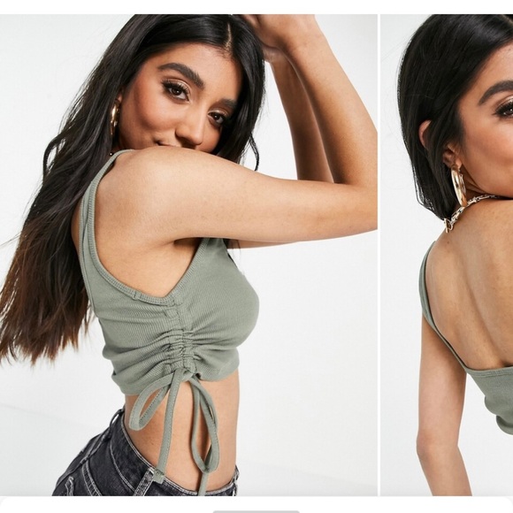ASOS Design 2-pack Crop Tops Sizes US 2/4 in Khaki and Mint - Picture 3 of 16